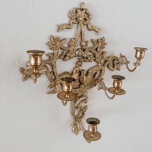 SOLD Vintage Solid Brass 5 Candlestick Wall Mount